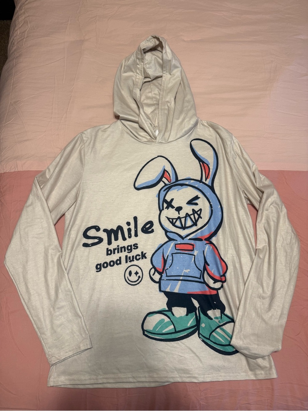 Kids White Graphic Hoodie Top with Bunny Print